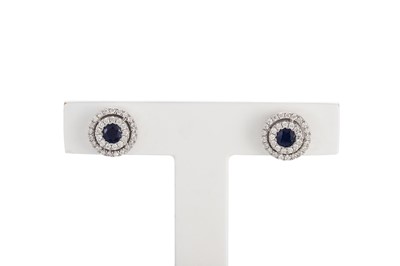 Lot 114 - A PAIR OF DIAMOND AND SAPPHIRE TARGET EARRINGS,...