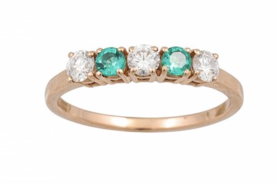 Lot 169 - A DIAMOND AND GEM SET FIVE STONE RING, the...