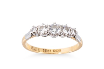 Lot 367 - A DIAMOND FIVE STONE RING, the graduated...