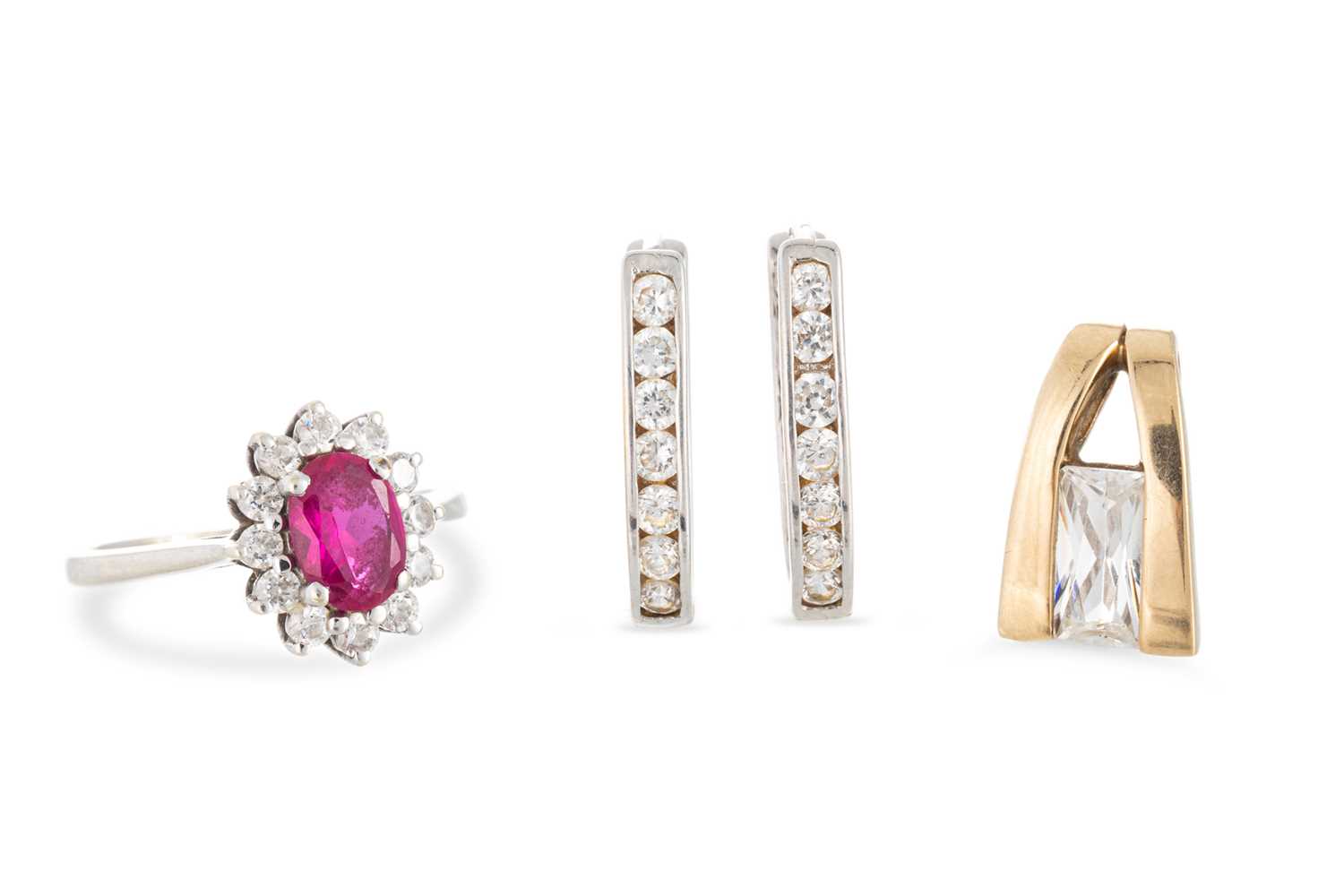 Lot 6 - A PAIR OF 9CT GOLD GEM SET EARRINGS, a 9ct...