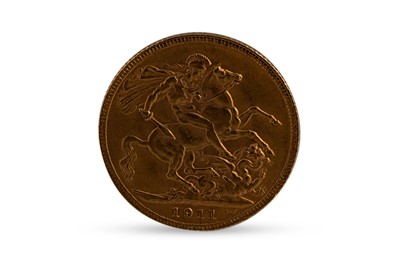 Lot 427 - A 1911 GV GOLD FULL SOVEREIGN COIN, EF, 22 ct....