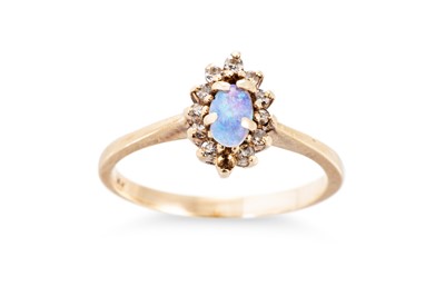 Lot 88 - AN OPAL AND DIAMOND DRESS RING, mounted in...