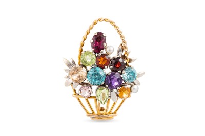 Lot 354 - A VINTAGE 'BASKET' BROOCH, set with...