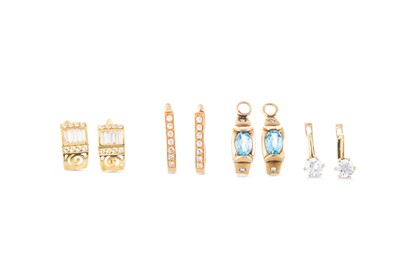 Lot 144 - THREE PAIRS OF GOLD EARRINGS, gem set, gross...