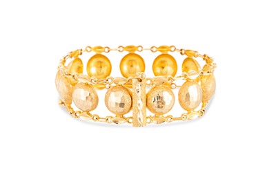 Lot 145 - A MIDDLE EASTERN 21CT GOLD PANEL BRACELET,...