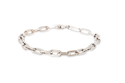 Lot 146 - A 9CT WHITE GOLD CHAIN LINK BRACELET, 13.2 g.