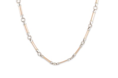 Lot 147 - A 9CT TWO COLOUR GOLD NECK CHAIN, with baton...