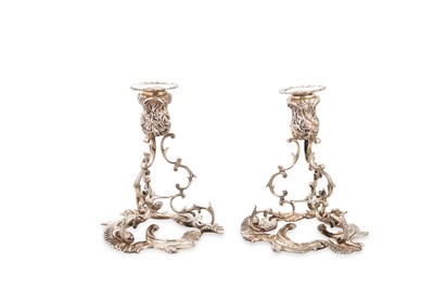 Lot 470 - A PAIR OF SILVER CANDLESTICKS, Baroque style,...