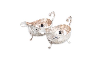 Lot 472 - A PAIR OF SILVER SAUCE BOATS, Dublin hallmark...