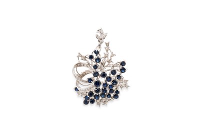 Lot 397 - A DIAMOND AND SAPPHIRE CLUSTER SPRAY BROOCH,...