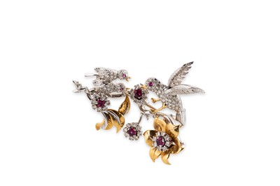 Lot 398 - A DIAMOND AND RUBY SET BROOCH, modelled as a...