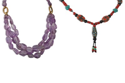 Lot 245 - AN AMETHYST BEADED NECKLACE, together with...