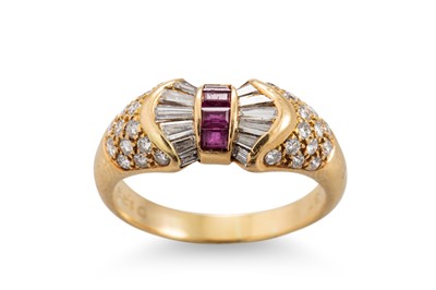 Lot 73 - A RUBY AND DIAMOND RING, in the form of a bow,...