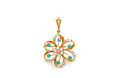 Lot 77 - AN EDWARDIAN TURQUOISE DIAMOND AND PEARL...