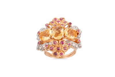Lot 182 - A LARGE CITRINE, DIAMOND AND PINK SAPPHIRE...