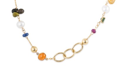 Lot 203 - A PEARL AND MULTI GEM-SET NECKLACE, the...