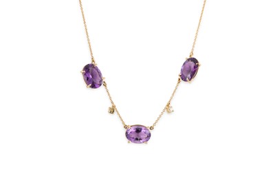 Lot 266 - AN AMETHYST AND DIAMOND NECKLACE, set with...