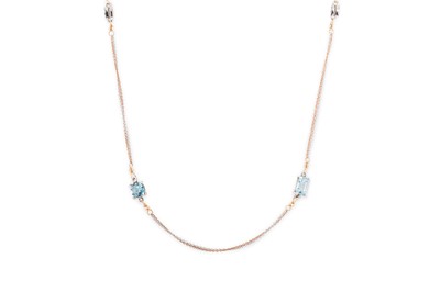 Lot 267 - AN AQUAMARINE AND DIAMOND NECKLACE, each...