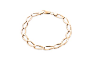 Lot 171 - A 9CT YELLOW GOLD OPEN LINK BRACELET, 13.8 g.