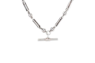 Lot 4 - A STERLING SILVER FANCY LINK ALBERT CHAIN,...