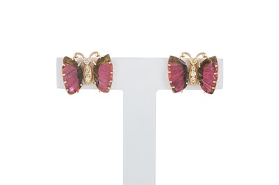 Lot 67 - A PAIR OF TOURMALINE AND DIAMOND EARRINGS, in...