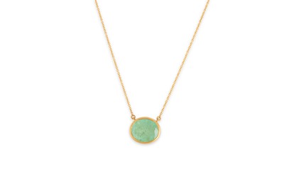 Lot 71 - AN EMERALD NECKLACE, the oval emerald in 14ct...