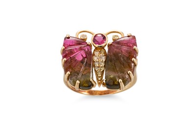 Lot 411 - A TOURMALINE AND DIAMOND RING, in the form of...