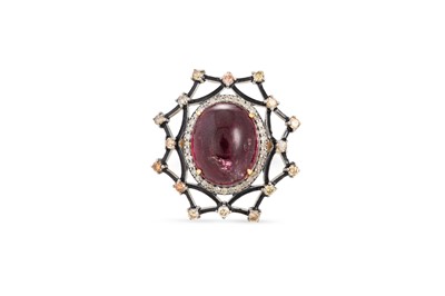 Lot 202 - A TOURMALINE AND DIAMOND RING, the cabochon...