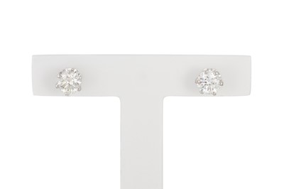 Lot 227 - A PAIR OF DIAMOND STUD EARRINGS, the round...