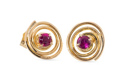 Lot 39 - A PAIR OF 18CT GOLD AND STONE SET EARRINGS, of...
