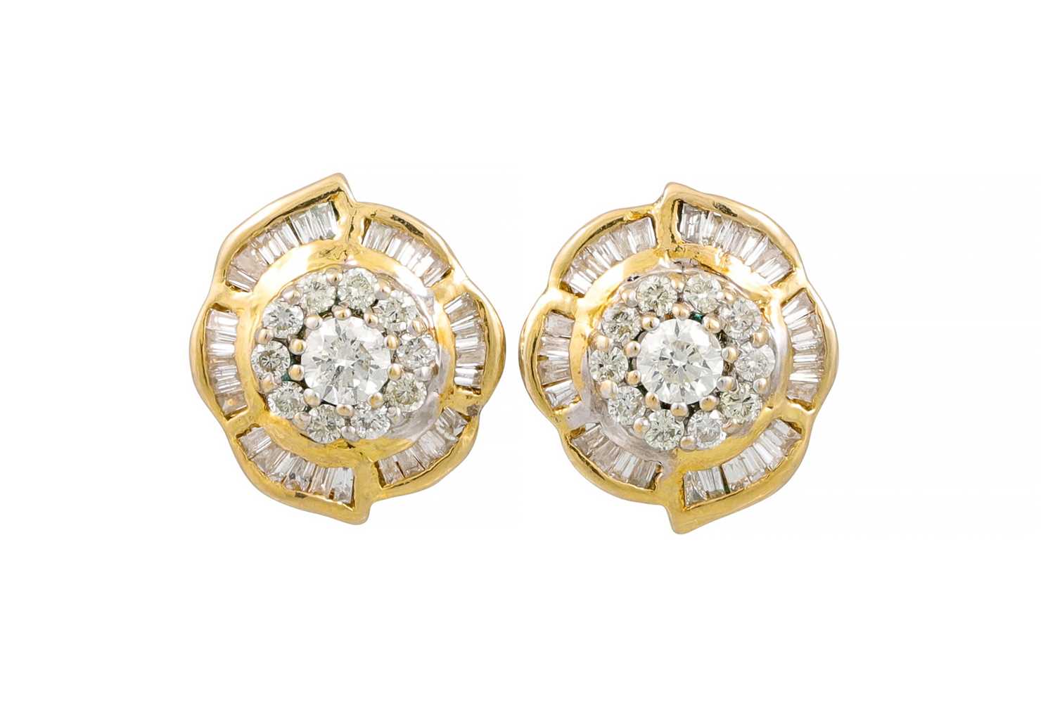 Lot 203 - A PAIR OF DIAMOND CLUSTER EARRINGS, set with...