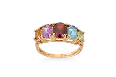 Lot 257 - A GEM-SET FIVE STONE RING, set with citrine,...