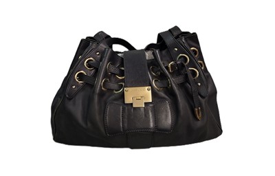 Lot 468 - A JIMMY CHOO SHOULDER BAG, black leather with...