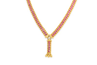 Lot 300 - A GOLD DOUBLE ROPE LINK NECKLACE, set with...