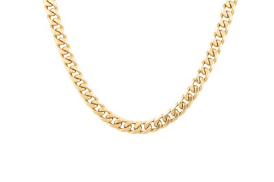 Lot 208 - AN 18CT GOLD FLAT CURB LINK NECK CHAIN, 88.2 g