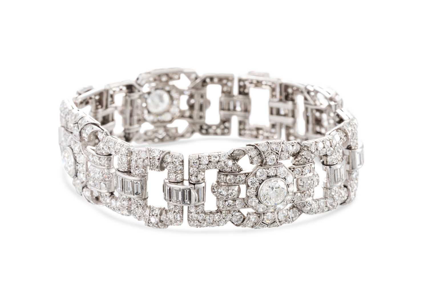 Lot 225 - A DIAMOND SET ART DECO STYLE PANEL BRACELET,...