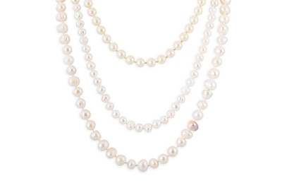 Lot 87 - THREE STRINGS OF VARIOUS CULTURED PEARLS, one...