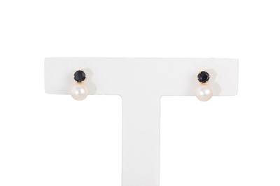 Lot 56 - A PAIR OF SAPPHIRE AND CULTURE PEARL EARRINGS,...