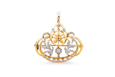 Lot 197 - AN EARLY 20TH CENTURY DIAMOND AND PEARL BROOCH,...