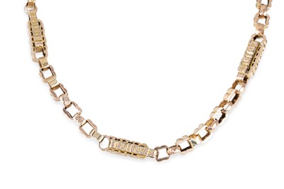 Lot 202 - A VINTAGE FANCY BOX LINK 9CT GOLD NECK CHAIN,...