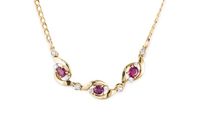 Lot 240 - A RUBY AND DIAMOND NECKLACE, to a 9ct gold...