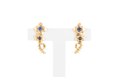 Lot 39 - A PAIR OF CABOCHON SAPPHIRE EARRINGS, mounted...