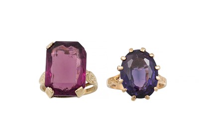 Lot 216 - TWO 9CT GOLD LADY'S DRESS RINGS, stone set, 13....