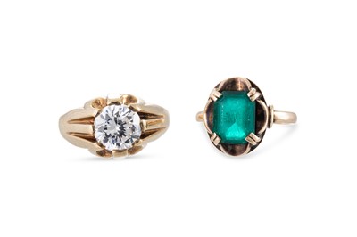 Lot 220 - TWO 9CT YELLOW GOLD DRESS RINGS, stone set,...