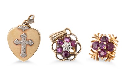 Lot 212 - A 9CT GOLD DIAMOND AND RUBY SET PENDANT,...