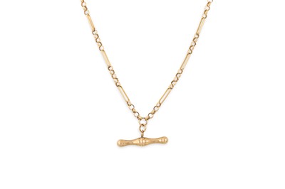 Lot 25 - A 9CT GOLD FANCY LINK NECKLACE, with T-bar...