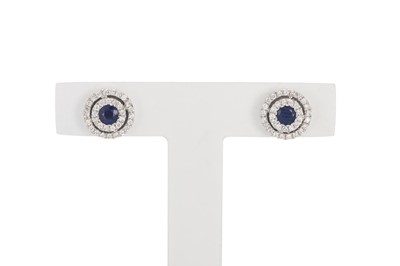 Lot 176 - A PAIR OF DIAMOND AND SAPPHIRE TARGET CLUSTER...
