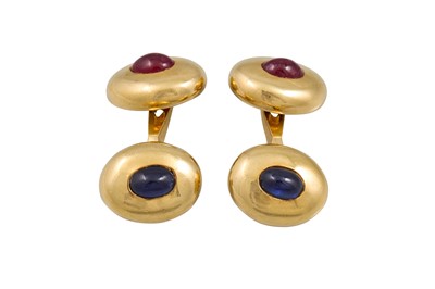 Lot 221 - A PAIR OF 18CT GOLD CUFFLINKS, set with...