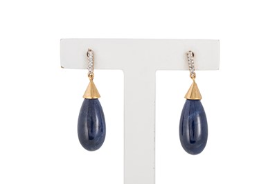 Lot 184 - A PAIR OF DIAMOND AND BLUE STONE EARRINGS,...