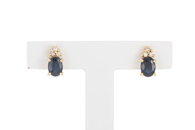 Lot 187 - A PAIR OF DIAMOND AND SAPPHIRE EARRINGS, each...